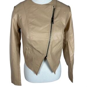 💜 5/$20 G by Giuliana Beige Faux Leather Jacket Size XXS *Flawed*